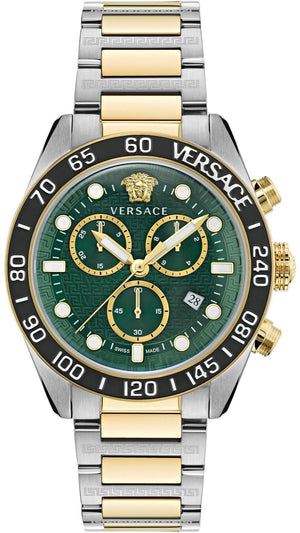  Shop Authentic Versace Greca Dome Chronograph Green Dial Two Tone Steel Strap Watch for Men - VE6K00423 - Luxxuri