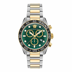  Shop Authentic Versace Greca Dome Chronograph Green Dial Two Tone Steel Strap Watch for Men - VE6K00423 - Luxxuri