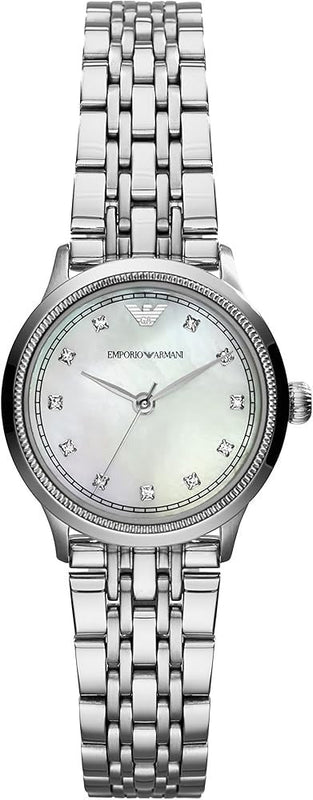 Emporio Armani Alpha Mother of Pearl Dial Silver Steel Strap Watch for Women - AR1803