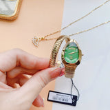 Just Cavalli Serpente Metallica Green Dial Gold Steel Strap Watch for Women - JC1L208M0045
