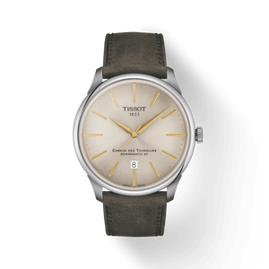 Tissot Chemin des Tourelles Automatic Powermatic 80 Ivory Dial Green Leather Strap Watch for Men - T139.407.16.261.00