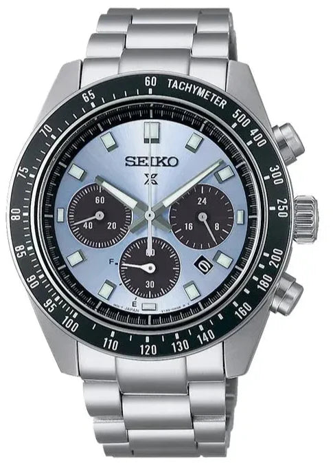 Seiko Prospex Speedtimer 41.4 Solar Chronograph Blue Dial Silver Steel Strap Watch for Men - SSC935