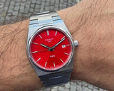 Tissot PRX Quartz Red Dial Silver Steel Strap Watch for Women - T137.210.11.421.00