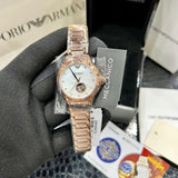 Emporio Armani Mia Meccanico Mother of Pearl Dial Rose Gold Steel Strap Watch for Women - AR60072