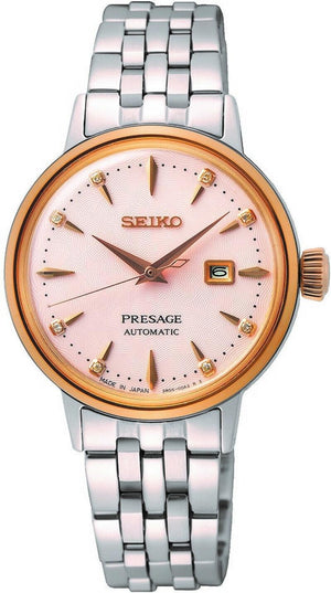 Seiko Presage Cocktail Time Automatic Diamonds White Dial Silver Steel Strap Watch for Women - SRE012J1