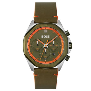  Shop Authentic Hugo Boss Cloud Chronograph Olive Green Dial Green Leather Strap Watch for Men - 1514018 - Luxxuri