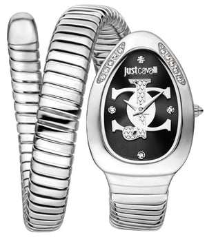Just Cavalli Glam Evo 5 Black Dial Silver Steel Strap Watch for Women - JC1L227M0025