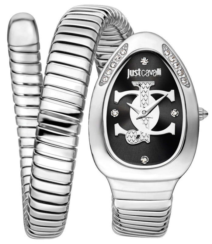 Just Cavalli Glam Evo 5 Black Dial Silver Steel Strap Watch for Women - JC1L227M0025