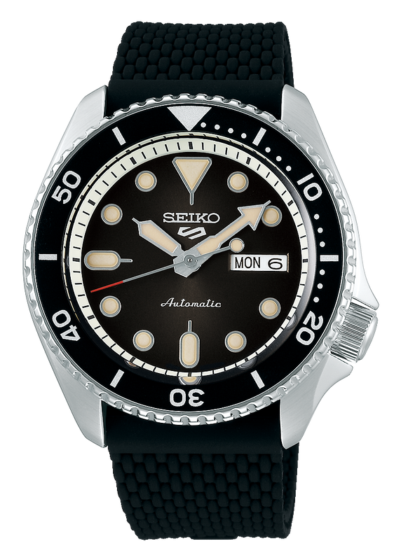 Seiko 5 Sports SKX Automatic Black Dial Black Silicone Strap Watch for Men - SRPD73K2