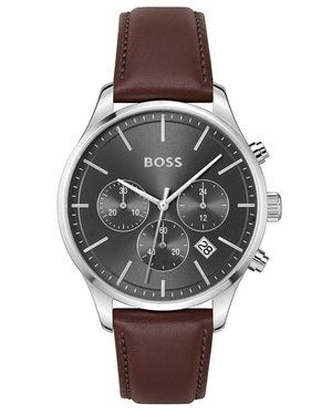  Shop Authentic Hugo Boss Avery Chronograph Grey Dial Brown Leather Strap Watch for Men - 1514155 - Luxxuri