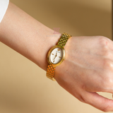 Tory Burch Oval White Dial Gold Steel Strap Watch for Women - TBW6032