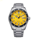 Citizen Mechanical Automatic Yellow Dial Silver Steel Strap Watch for Men - NJ0170-83Z