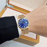 Citizen Tsuyosa 60 Automatic Blue Dial Rose Gold Steel Strap Watch for Men - NK0023-57L