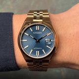 Citizen Tsuyosa 60 Automatic Blue Dial Rose Gold Steel Strap Watch for Men - NK0023-57L