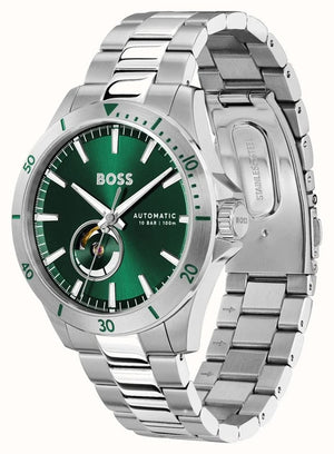  Shop Authentic Hugo Boss Troper Automatic Chronograph Green Dial Silver Steel Strap Watch for Men - 1514200 - Luxxuri