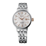 Seiko Presage Cocktail Time Skydiving Automatic Diamonds Mother of Pearl Dial Silver Steel Strap Watch for Women - SRE009J1