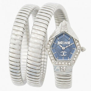 Just Cavalli Mesmerizing Blue Dial Silver Steel Strap Watch for Women - JC1L304M0015