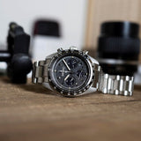 Seiko Prospex Speedtimer Solar Chronograph Black Dial Silver Steel Strap Watch for Men - SSC819