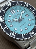 Citizen Mechanical Automatic Turquoise Dial Silver Steel Strap Watch for Men - NJ0170-83X
