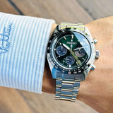 Seiko Prospex Speedtimer Solar Chronograph Green Dial Silver Steel Strap Watch for Men - SSC933