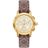 Tory Burch The Tory Chronograph White Dial Maroon Jacquard Strap Watch for Women - TBW1051