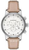 Burberry Utilitarian Chronograph White Dial Pink Leather Strap Watch for Women - BU7816