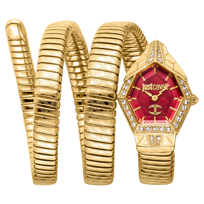 Just Cavalli Mesmerizing Red Dal Gold Steel Strap Watch for Women - JC1L304M0035