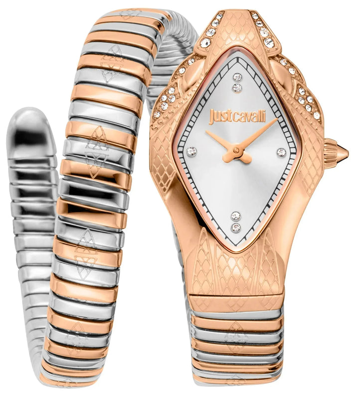 Just Cavalli Ferocious Silver Dial Two Tone Steel Strap Watch for Women - JC1L306M0075