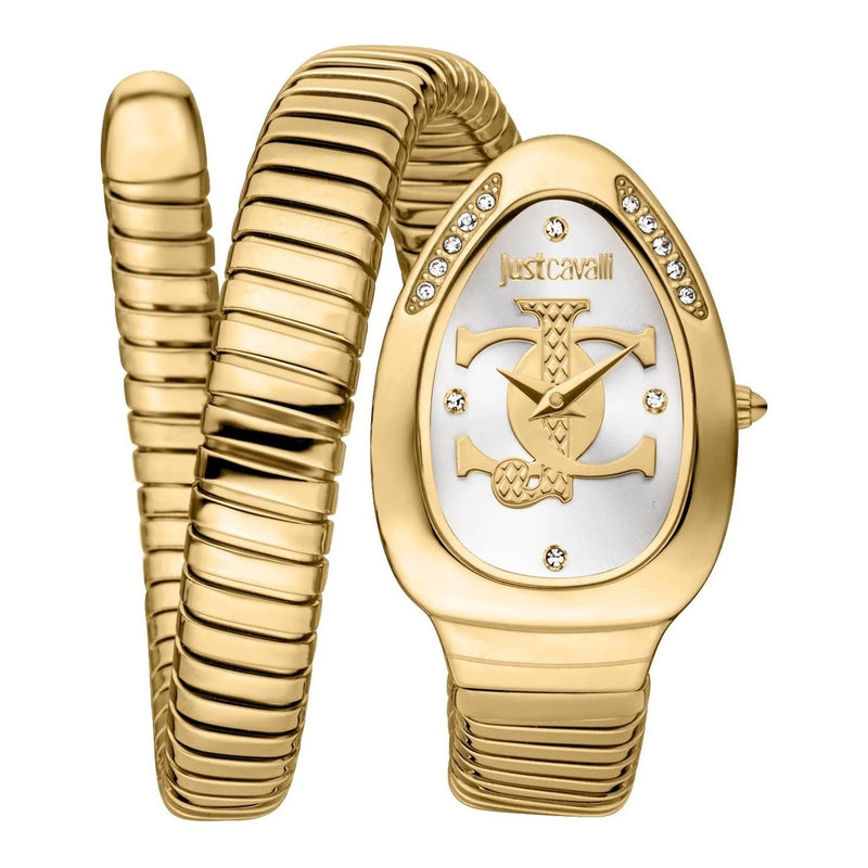 Just Cavalli Glam Evo 5 Silver Dial Gold Steel Strap Watch for Women - JC1L227M0035