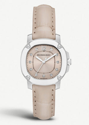 Burberry The Britain Diamonds Pink Dial Pink Leather Strap Watch for Women - BBY1802