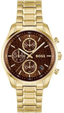 Hugo Boss Grand Tour Chronograph Brown Dial Gold Steel Strap Watch for Women - 1502770
