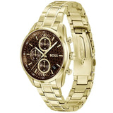 Hugo Boss Grand Tour Chronograph Brown Dial Gold Steel Strap Watch for Women - 1502770