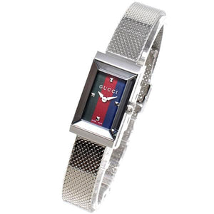  Shop Authentic Gucci G Frame Quartz Diamonds Green & Red Mother of Pearl Dial Silver Mesh Bracelet Watch For Women - YA147510 - Luxxuri