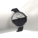  Shop Authentic Calvin Klein Rise White Grey Dial Black Leather Strap Watch for Women - K7A231C3 - Luxxuri