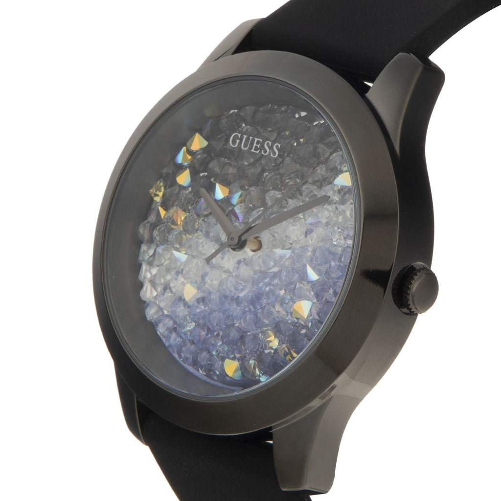  Shop Authentic Guess Crush Crystals Silver Dial Black Rubber Strap Watch for Women - W1223L4 - Luxxuri
