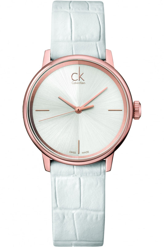  Shop Authentic Calvin Klein Accent White Dial White Leather Strap Watch for Women - K2Y2Y6K6 - Luxxuri
