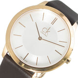  Shop Authentic Calvin Klein Minimal White Dial Brown Leather Strap Watch for Men - K3M216G6 - Luxxuri