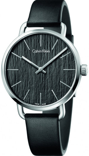  Shop Authentic Calvin Klein Even Black Dial Black Leather Strap Watch for Women - K7B211C1 - Luxxuri