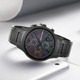  Shop Authentic Emporio Armani Renato Chronograph Mother of Pearl Black Dial Black Steel Strap Watch For Men - AR11275 - Luxxuri