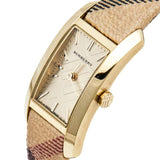  Shop Authentic Burberry Pioneer Gold Dial Haymarket Beige Leather Strap Watch for Women - BU9509 - Luxxuri