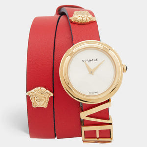  Shop Authentic Versace V-Flare Quartz Silver Dial Red Leather Strap Watch for Women - VEBN00418 - Luxxuri
