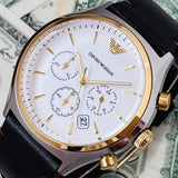  Shop Authentic Emporio Armani Chronograph White Dial Brown Leather Strap Watch For Men - AR11033 - Luxxuri