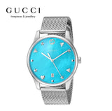 Shop Authentic Gucci G-Timeless Turquoise Mother of Pearl Dial Silver Mesh Bracelet Watch For Women - YA126582 - Luxxuri