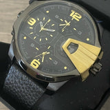  Shop Authentic Diesel Uber Chief Two Hand Black Dial Black Leather Strap Watch For Men - DZ7377 - Luxxuri