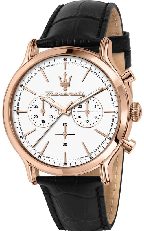  Shop Authentic Maserati Epoca Chronograph White Dial Black Leather Strap Watch For Men - R8871618016 - Luxxuri