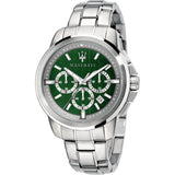  Shop Authentic Maserati Successo Chronograph Green Dial Silver Steel Strap Watch For Men - R8873621017 - Luxxuri
