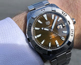  Shop Authentic Tag Heuer Aquaracer Calibre 5 Automatic Sunray Brown Dial Silver Steel Strap Watch for Men - WAY2018.BA0927 - Luxxuri