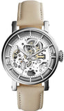  Shop Authentic Fossil Boyfriend Automatic Skeleton Silver Dial White Leather Strap Watch for Women - ME3069 - Luxxuri