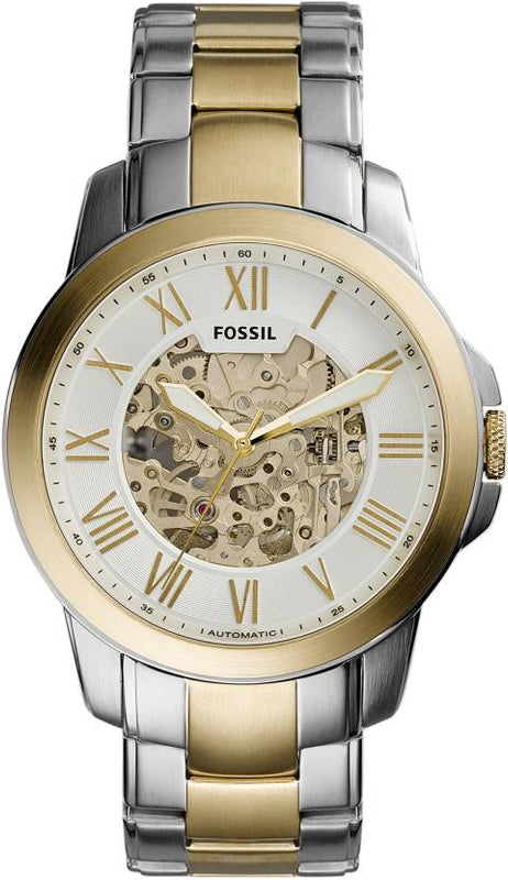  Shop Authentic Fossil Grant Automatic Skeleton White Dial Two Tone Steel Strap Watch for Men - ME3112 - Luxxuri