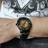  Shop Authentic Fossil Townsman Automatic Skeleton Black Dial Black Steel Strap Watch for Men - ME3197 - Luxxuri
